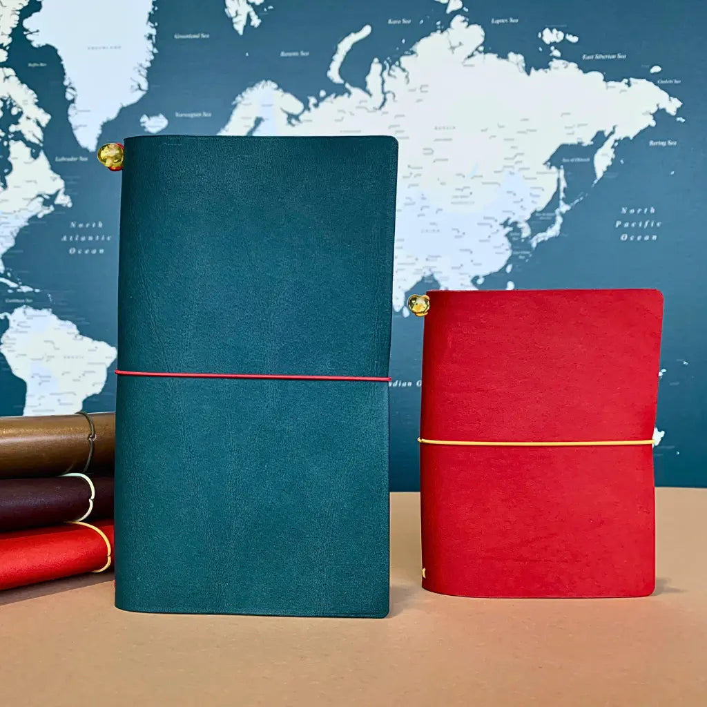 Leather Bielinis travelers handmade journal ourside.