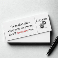 Bielinis Travelers Journal gift card for handmade leather notebook lovers.