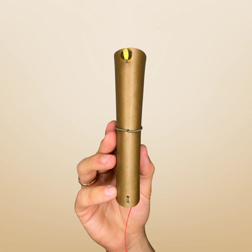 Bielinis handmade traveler’s journal Vellum in army green leather, side view showcasing genuine Baltic amber details and a compact, pocket-ready design made for capturing moments on the go.