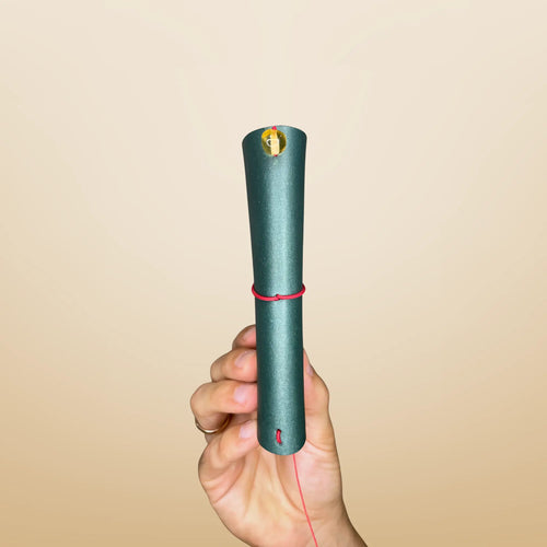 Bielinis best handmade traveler’s journal Vellum in petrol blue leather, side view showcasing authentic Baltic amber details and compact pocket-sized design perfect for on-the-go inspiration.