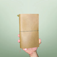 Bielinis handmade traveler’s leather journal Atlas in army green, front view highlighting genuine Baltic amber, premium craftsmanship and durable design.